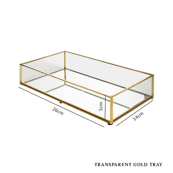 B#8 Mirror Bottom Jewelry Tray Gold (Rectangle)