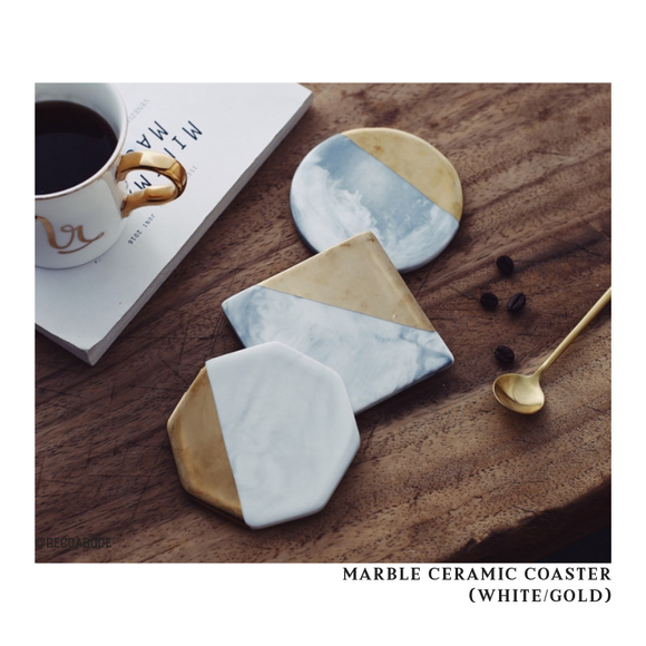 B#5 Ceramic Cup Mat Polygon (White/Gold)